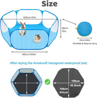 Small Animal Playpen, Pop-Up Portable Play Yard for Guinea Pigs - blue with Pad - image 3