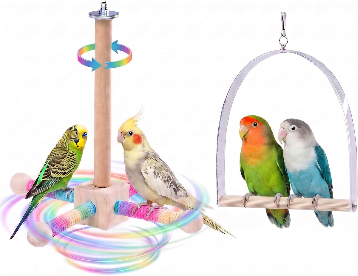 2 PCS, Hanging Bird Perch Toy & Poplar Bird Swing