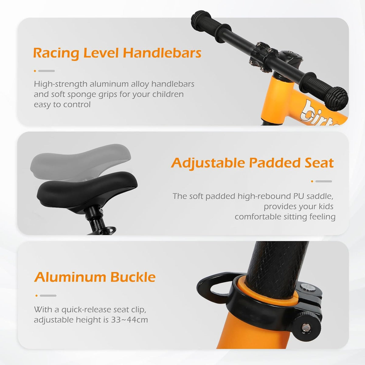 Birtech 12 inch balance bike with air rubber tires, U-shaped footrest and aluminum handlebar - view 12