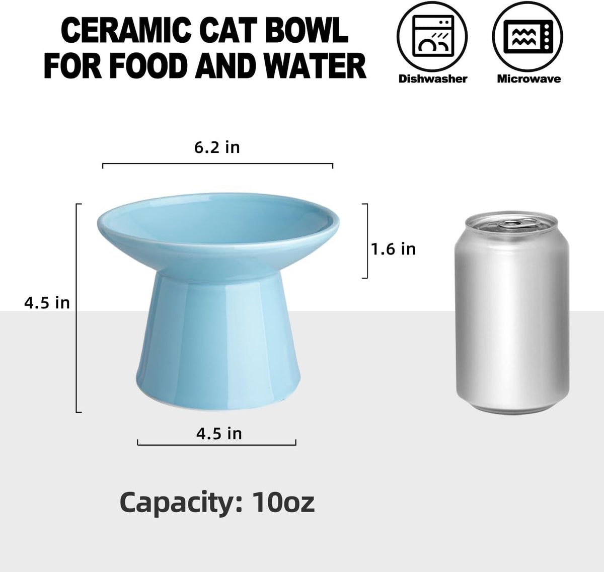 Ceramic Elevated Cat Food Bowls, 6.2" Wide - Blue / 2 Pack - image 2