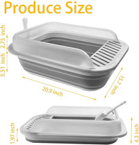 Open Cat Litter Box with High Side, 20.67 X 15.16 inch Anti-Splashing Kitty Litter Pan Collapsible Travel Litter Potty Pan Scoop Leak-Proof Pedal Cat Toilet No Smell Easy Clean (L Gray High Side)