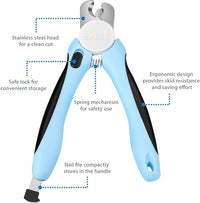 Flexzion Dog Cat Nail Clipper and Trimmer, Pet Toe Claw Scissor Grooming Tool with Stainless Steel Blades File Easy Grip Handle Safety Guard Avoid Overcutting for Small Medium Large Breed Puppy, Blue