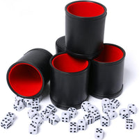 5 Pack PU Leather Dice Cups Felt Lining Quiet Shaker with 30 Dot Dice - Red