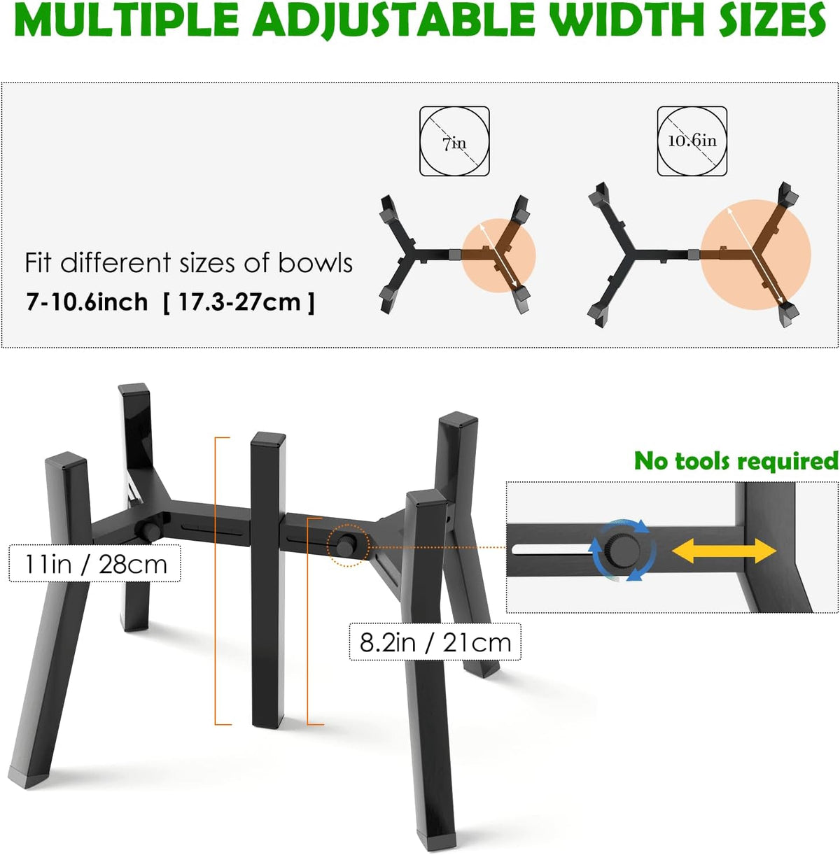 Dog Bowl Stand for Medium Large Dogs - 1 Pack - Black, 2-in-1, Square / Height: 11", Width: 7-10.6" - image 3