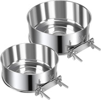 2 Pcs Stainless Steel Small Dog Crate Food Water Bowl - L (56 & 41 OZ) / Silver