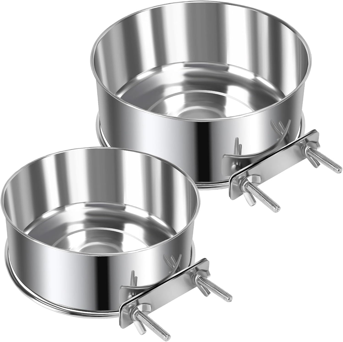 2 Pcs Stainless Steel Small Dog Crate Food Water Bowl - L (56 & 41 OZ) / Silver