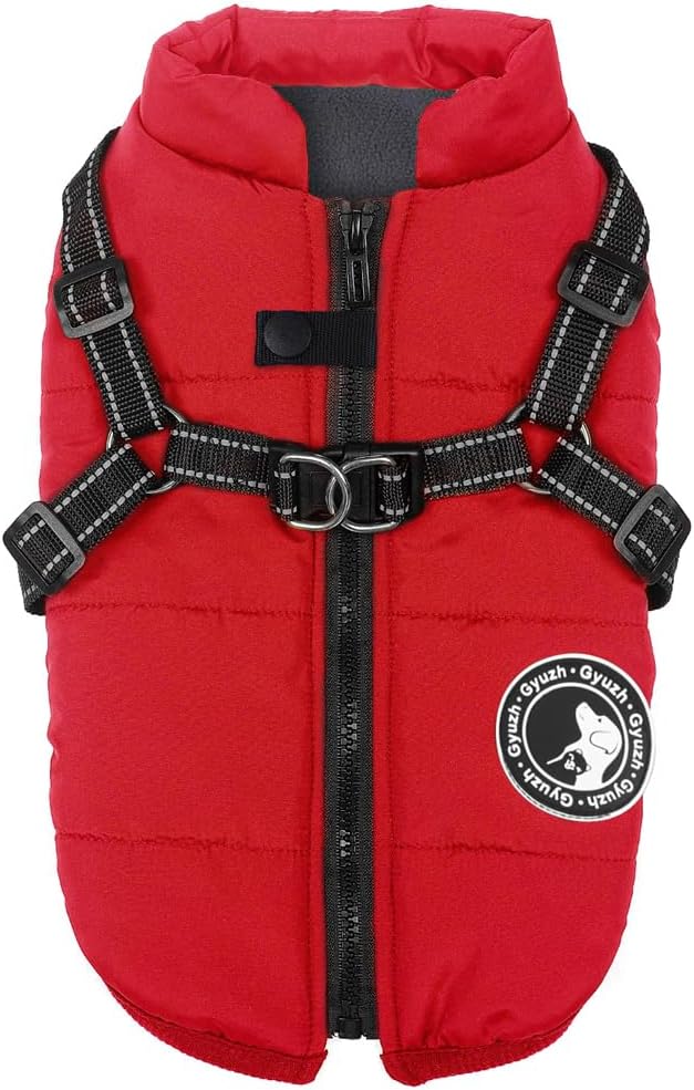 Gyuzh Dog Coat with Harness Puppy Coats Small Dog Harness Jacket - Small / red
