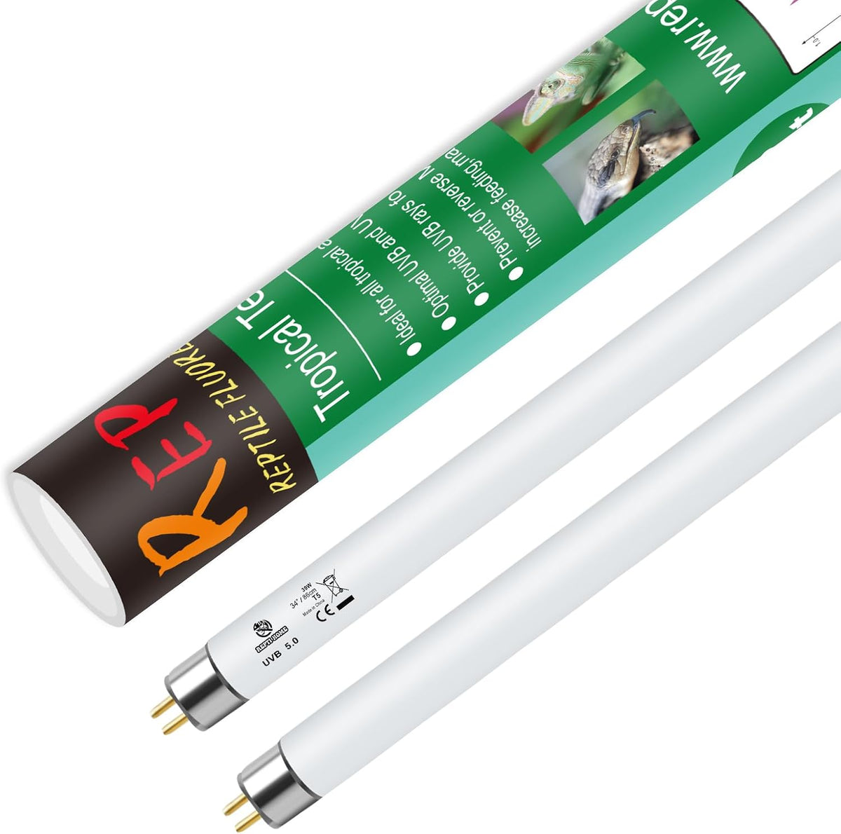 T5 UVB Reptile Light 24W 10.0, UVA UVB Light Bulb for Reptiles - 2 pack T5 Tube-24W 5.0