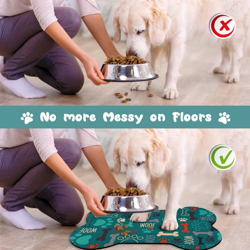 Dog Food Mats for Floors Waterproof - Green Bone / 25.5"L x 17"W - image 4
