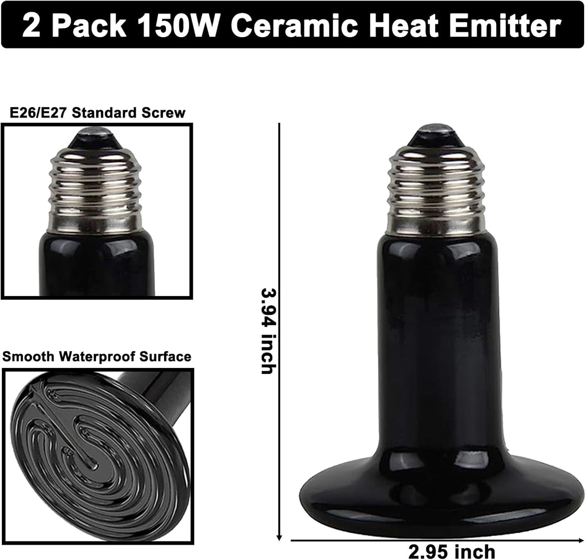 15inch Dual Reptile Light Fixture Dual Reptile Heat Lamp – Essentials for Reptiles And Amphibians - 15inch with 2PCS 150W ceramic heat emitter - image 2