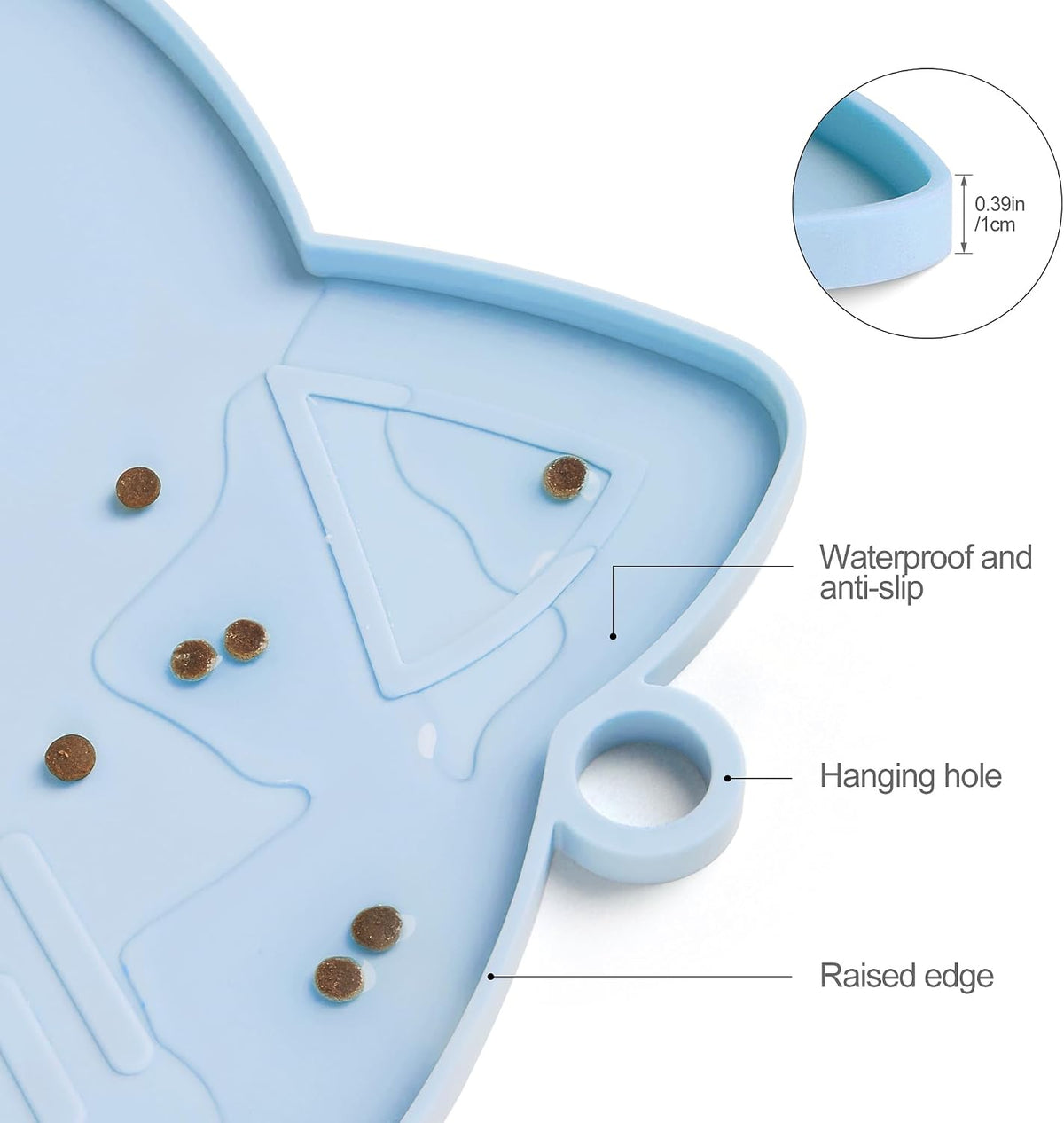 Coomazy Cat Food & Water Mat Thicker Non-Slip Silicone Mat - Blue / 17.7''L x 10''W - image 3
