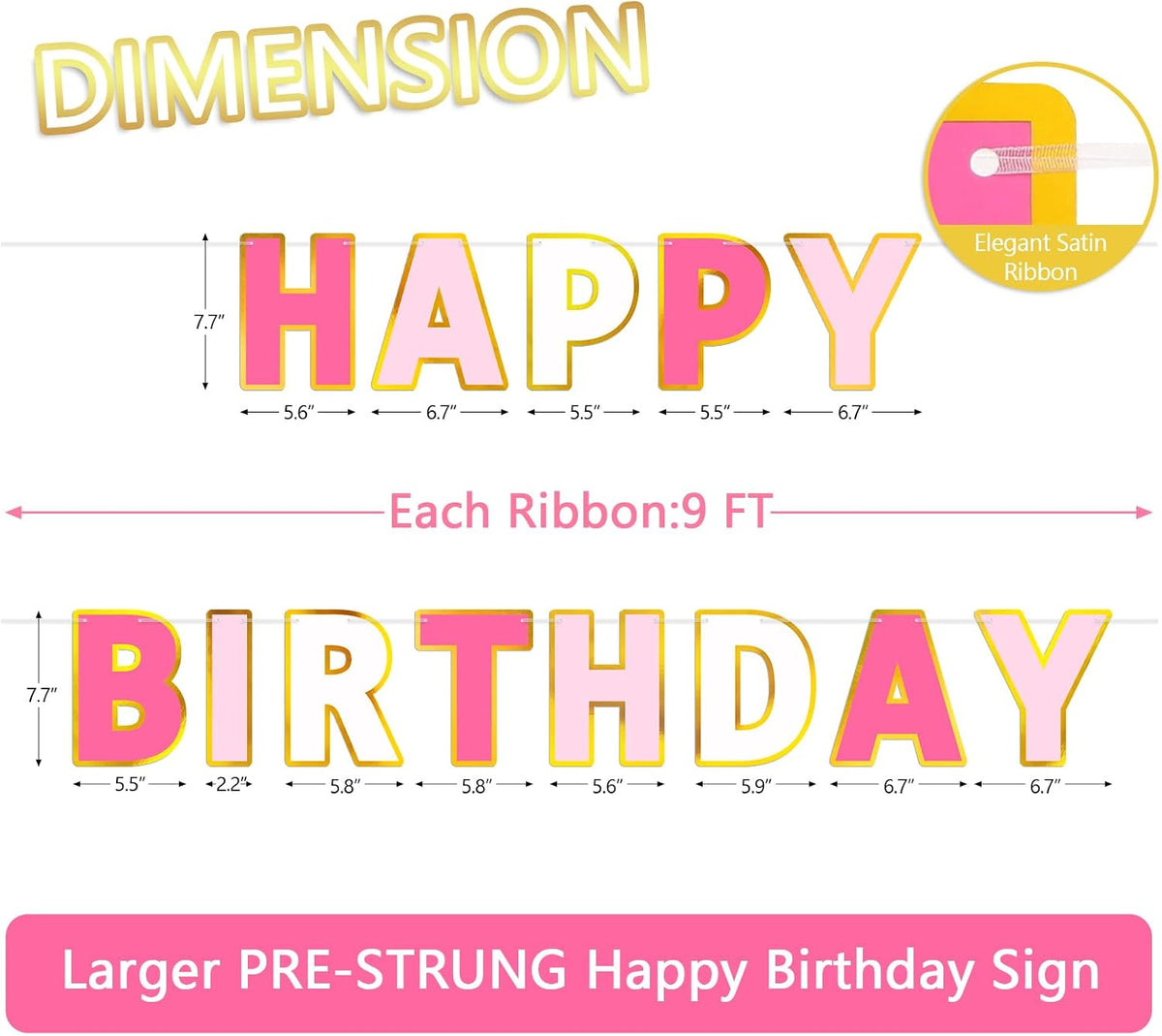Pre-Strung Happy Birthday Banner - Roseo Pink - image 2