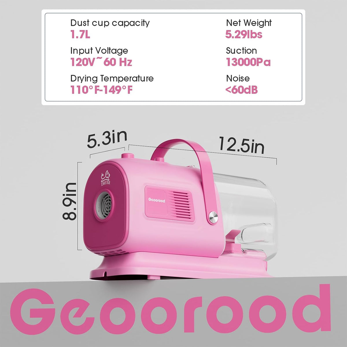Pink 7-in-1 dog grooming vacuum and dryer kit with clippers and brushes - view 2