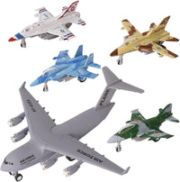 Crelloci army airplane toys set, five die cast military fighter jets and a transport plane