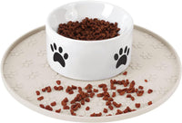 Silicone Pet Food Mat - Waterproof Dog & Cat Feeding Mat with High Lip to Prevent Spills & Protect - Beige