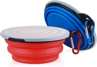 Collapsible Dog Bowl, with Lids - Small / Blue+Red - image 2
