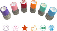 YQBOOM six round self-inking red teacher grading stamps with caps
