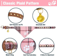 Dog Collar and Leash Set - Embroidery Floral Dog Bow Tie and Bandana Collar with Bell, Cute Flower - Pink / X-Small - image 2