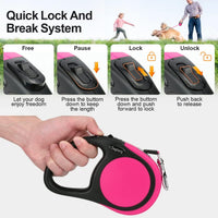 Taglory Retractable Dog Leash, One-Handed Brake, Up to 44 lbs - Pink / Medium - image 3