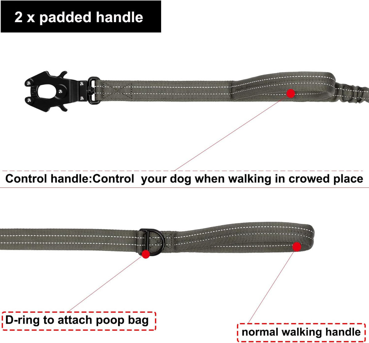 Tactical Dog Leash with Quick-Release Metal Clasp - 6 FT / Reflective Green - image 3