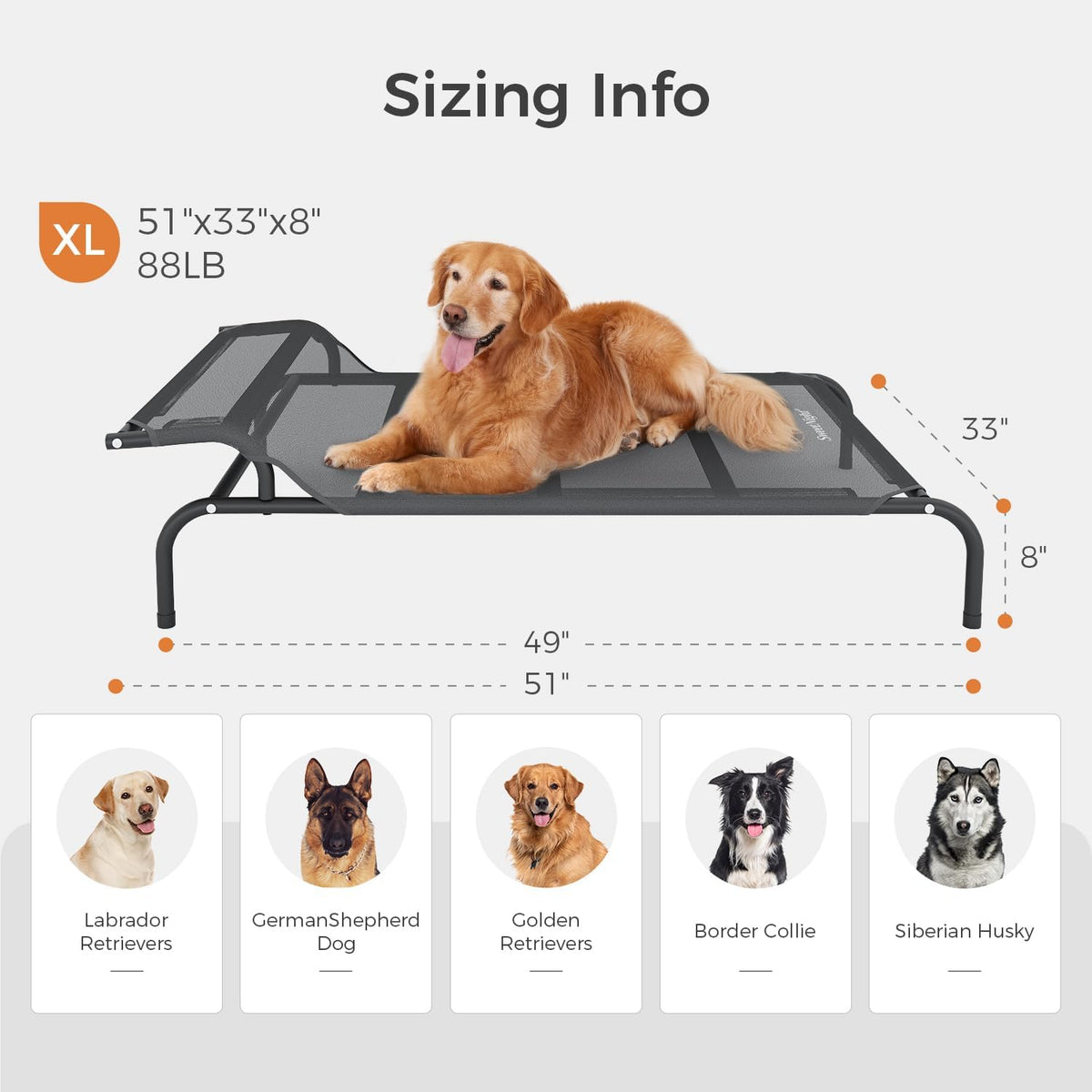 Sweetnight Elevated Dog Bed, Headrest Raised Cot for Large Dogs – Essentials for Dogs - Classic / Grey / XL - image 3