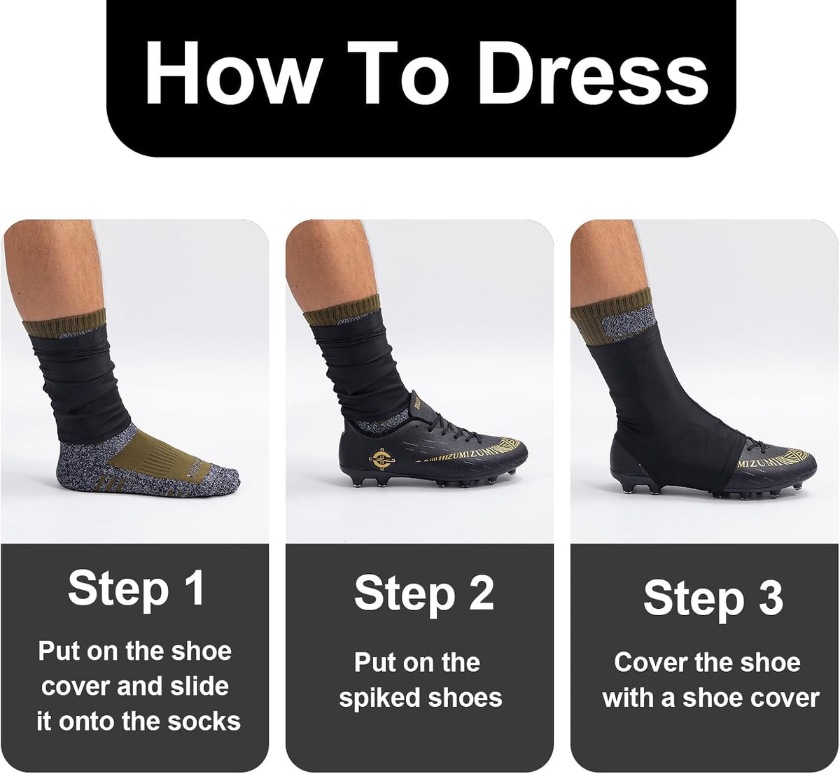 Football Spats Cleat Covers, Youth Boys, Keeps Dirt - Black / Large - image 4