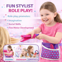 Liberty Imports 13 piece hair salon play set with toy blow dryer, straightener, scissors, comb, mirr - view 4