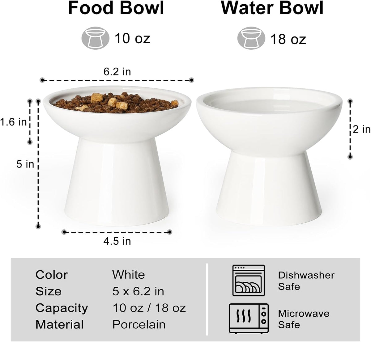 YauYik Raised Cat Food Water Bowl Set - White - image 2