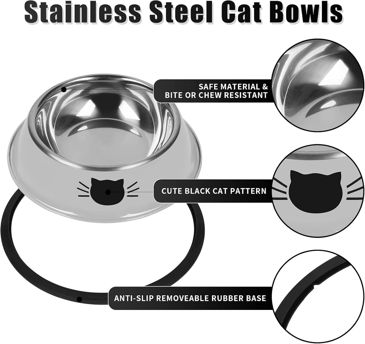 Serentive 2 Pcs Non-Slip Stainless Steel Small Cat Food Bowls - Silver / 7 oz - image 3