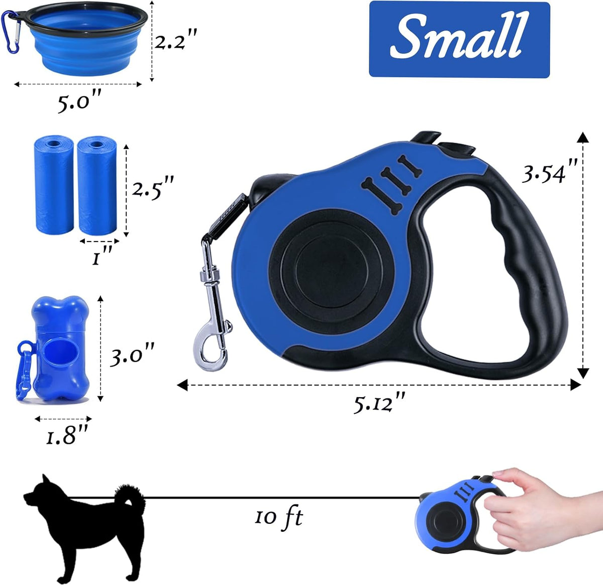 Retractable Dog Leash, 10 FT Dog Leash for Small Medium Dogs up to 22lbs, Pet Tape with Anti Slip - 10ft (for Dogs Up to 22lbs) / Blue - image 2