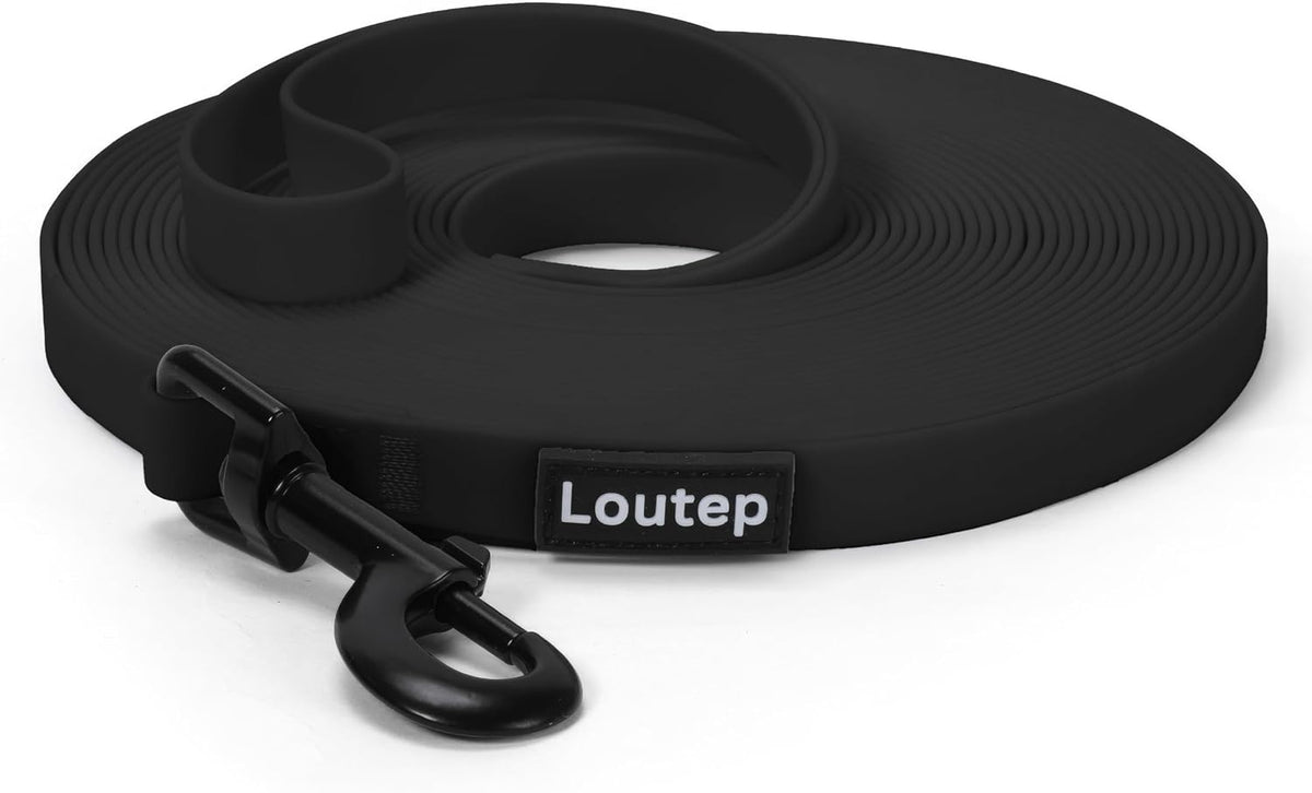 Waterproof Long Line Dog Training Leash, PVC-Coated - Black / 30ft