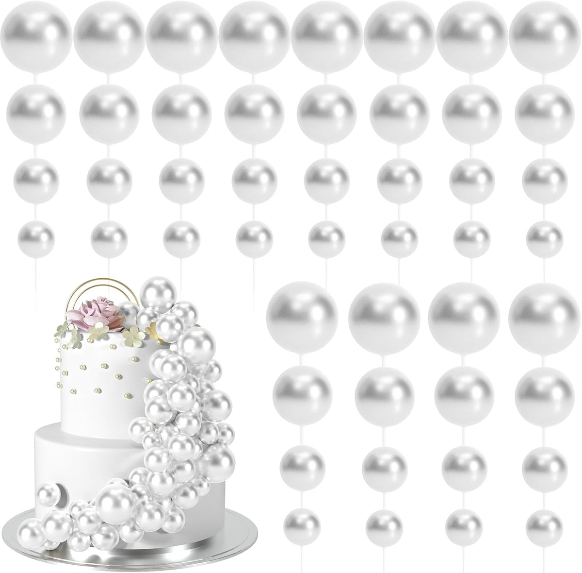 48 Pcs Balls Cake Topper Decorations Balloon Cupcake Toppers Foam - Silver