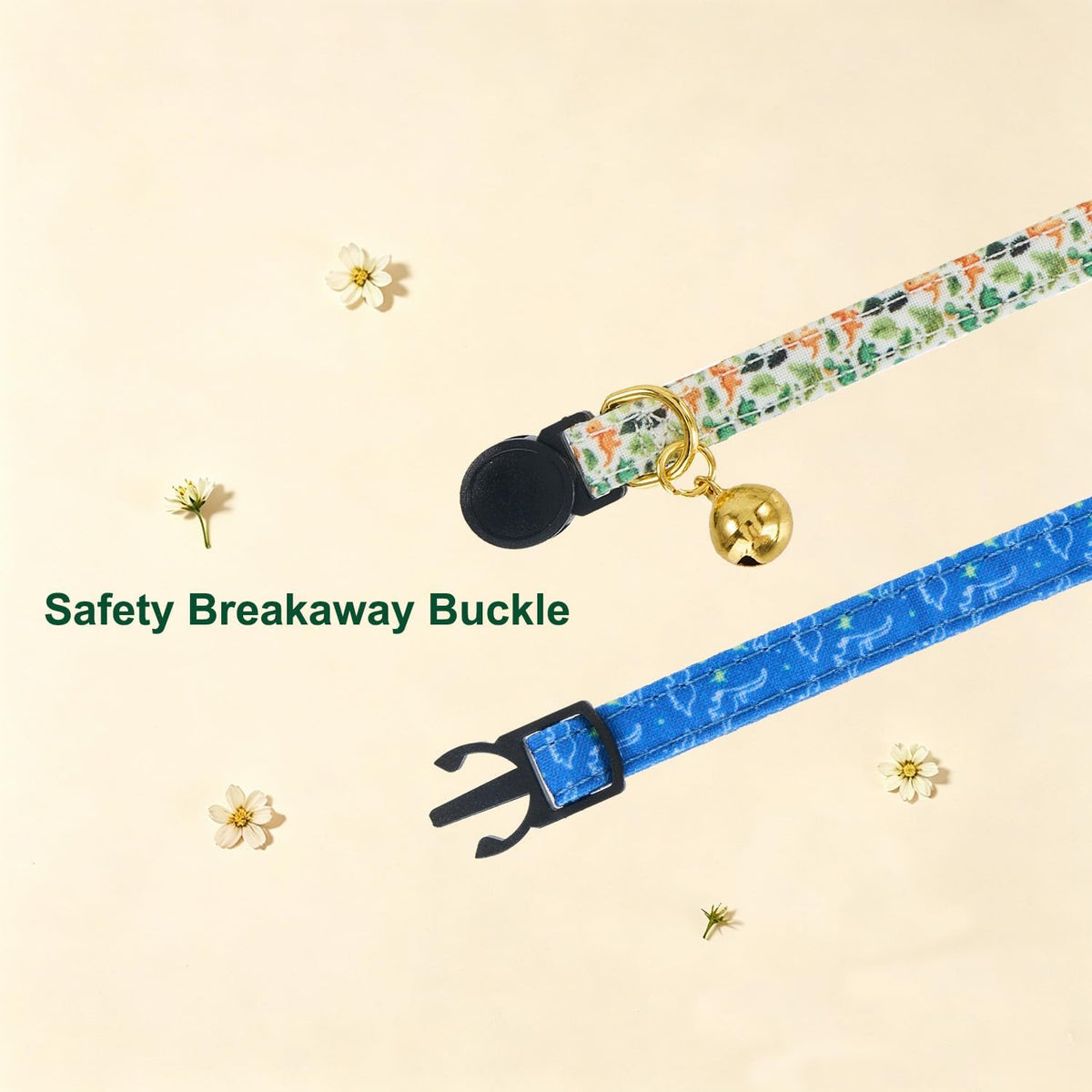 Cotton Bowtie Cat Collar with Bell 2 Pack Adjustable Breakaway Kitten - Dinosaur Set / 7.5-11.4 Inch (Pack of 2) - image 3