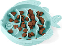 Coomazy Slow Feeder Cat Bowl Silicone Pet Puzzle Feeder for Slow - Cyan / 1.2 Cups