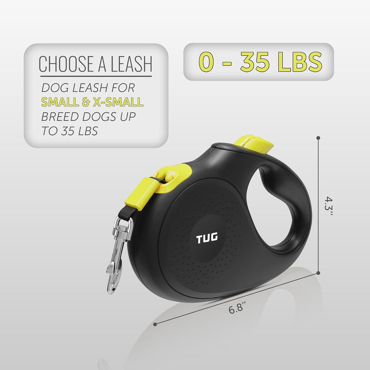 TUG Monochrome 360° Tangle-Free Retractable Dog Leash - Black/Yellow / Small, 16 ft - image 2