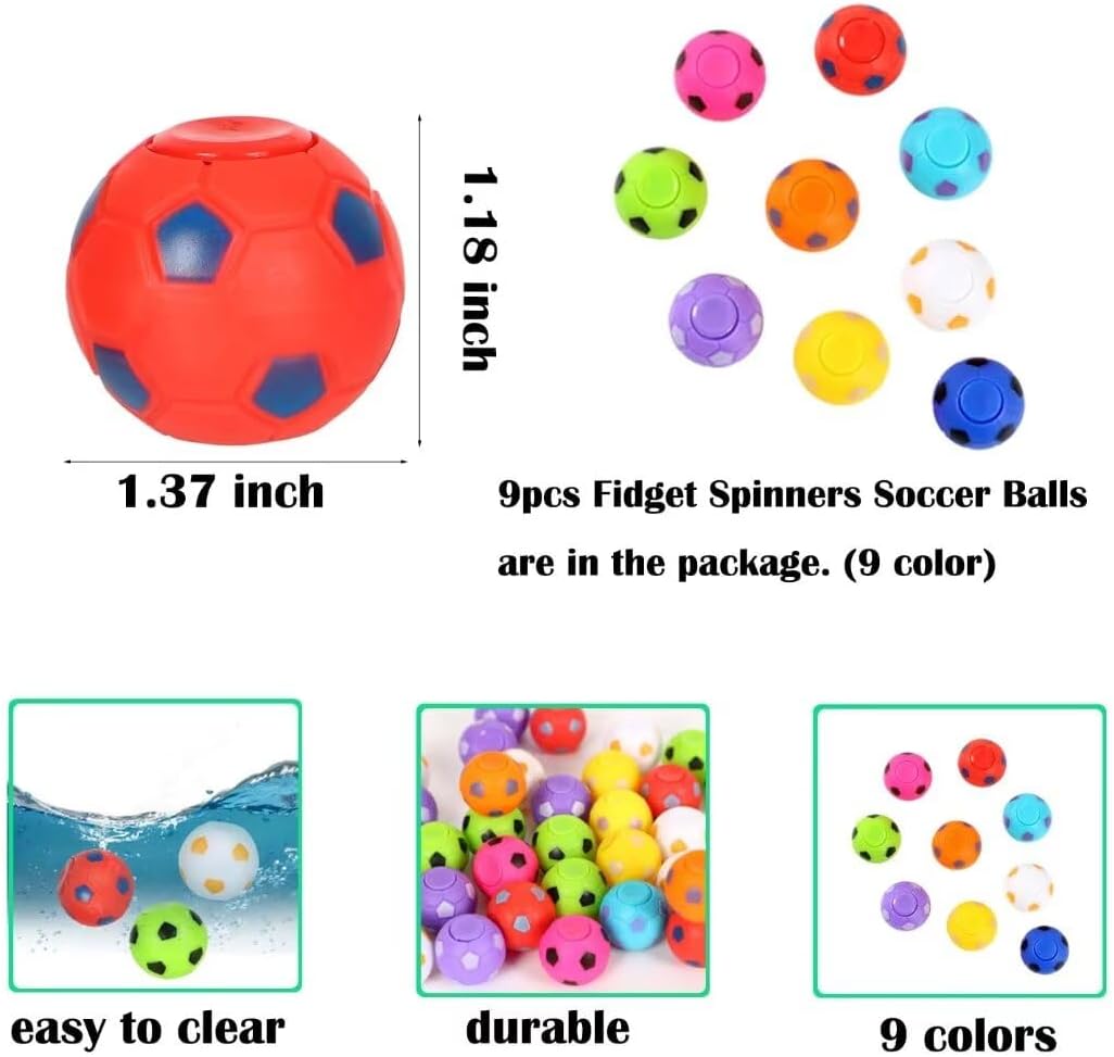 Mini Fidget Spinner Soccer Ball Toy for Kid Boy Girl - 9pcs, Multicolor - image 2