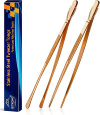 JETKONG 2 Pcs 12-Inch Kitchen Tweezers Cooking Tweezer Tongs Stainless Steel Long Food Tweezers (Rose Gold)