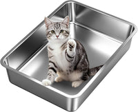Stainless Steel High Sides Cat Litter Box - L-19.49"L x 13.58"W x 3.94"H