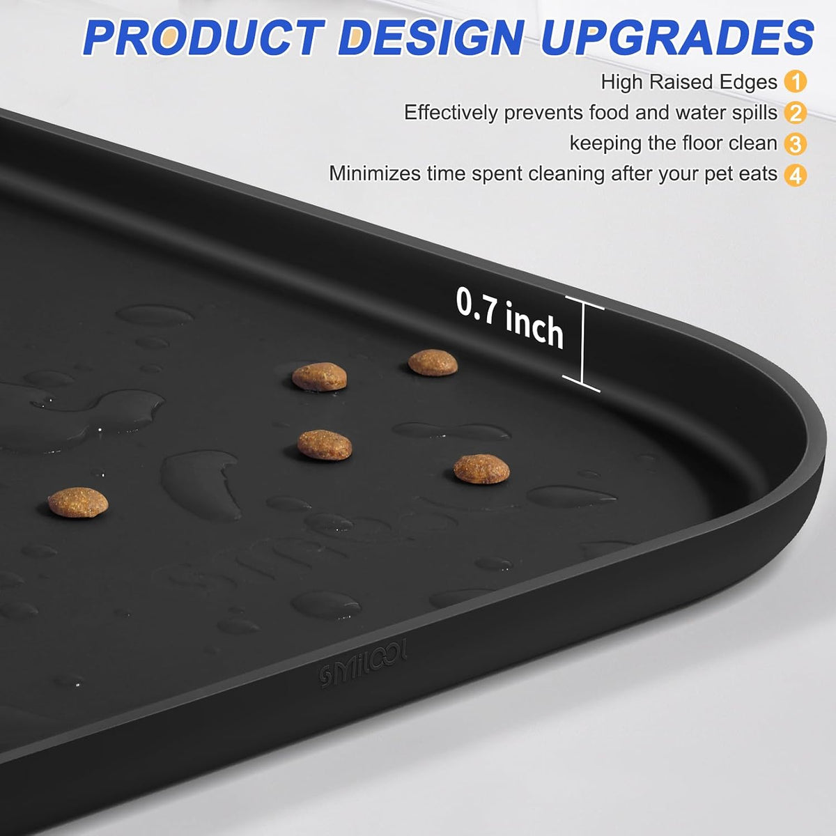 SMILOOL Waterproof Silicone Pet Food Mat with Raised Edge for Dog - Black / 19"L x 12"W - image 3
