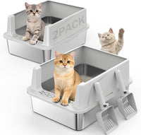 2PACK Stainless Steel Litter Box - Silver Grey / M
