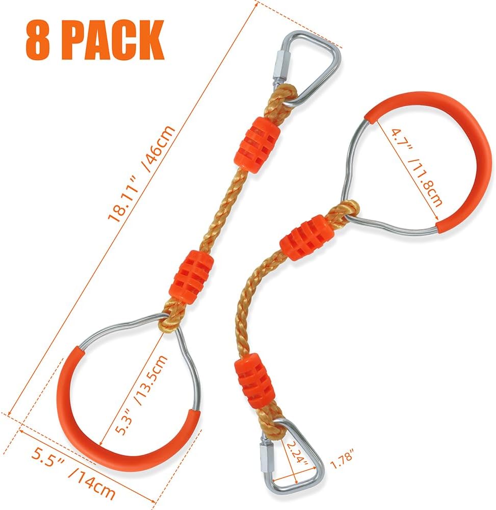 Swing Gymnastic Ring Warrior Obstacle Course Slackline Climb Trapeze - 8 Pack / Orange - image 3