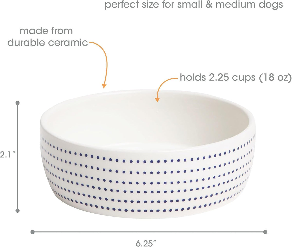 Pearhead Ceramic Dog Bowl, Woof Speckled Pet Food & Water Dish - Navy Dots Bowl / Small - image 4