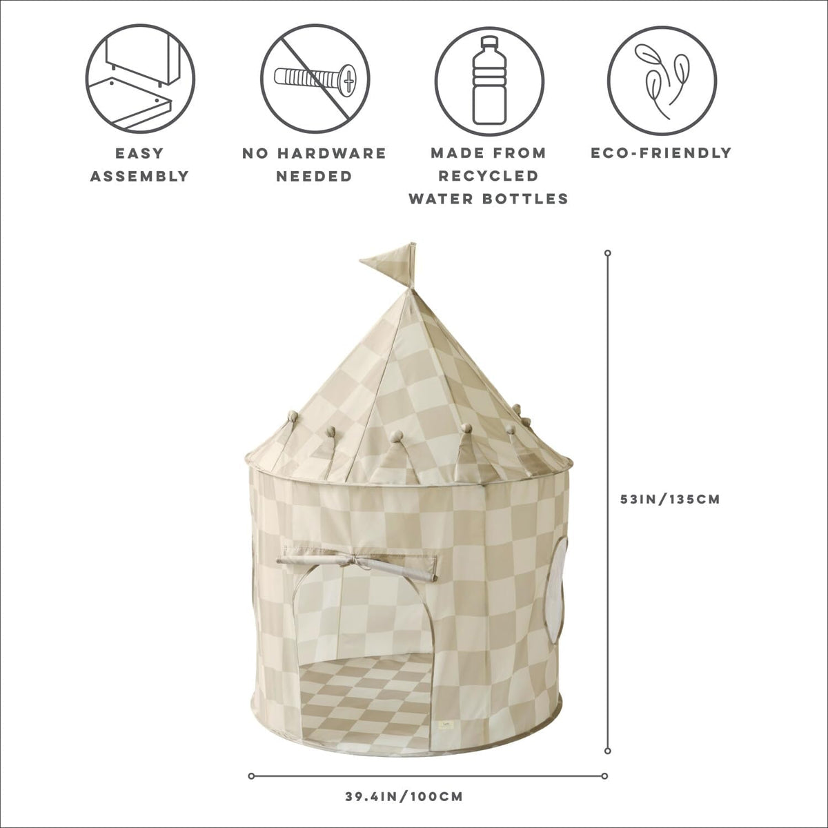 3 Sprouts Kids Play Tent for Ages 3 to 10 - Checkerboard Beige - image 4