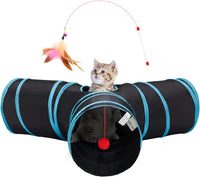 Tempcore Cat Tunnel, 3-Way Collapsible Toy for Indoor Cats - Black & Blue / Small