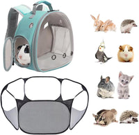 Small Animals Tent, Breathable Transparent Pet Playpen Pop Open Outdoor/Indoor Exercise Fence - Green / Backpack+Playpen