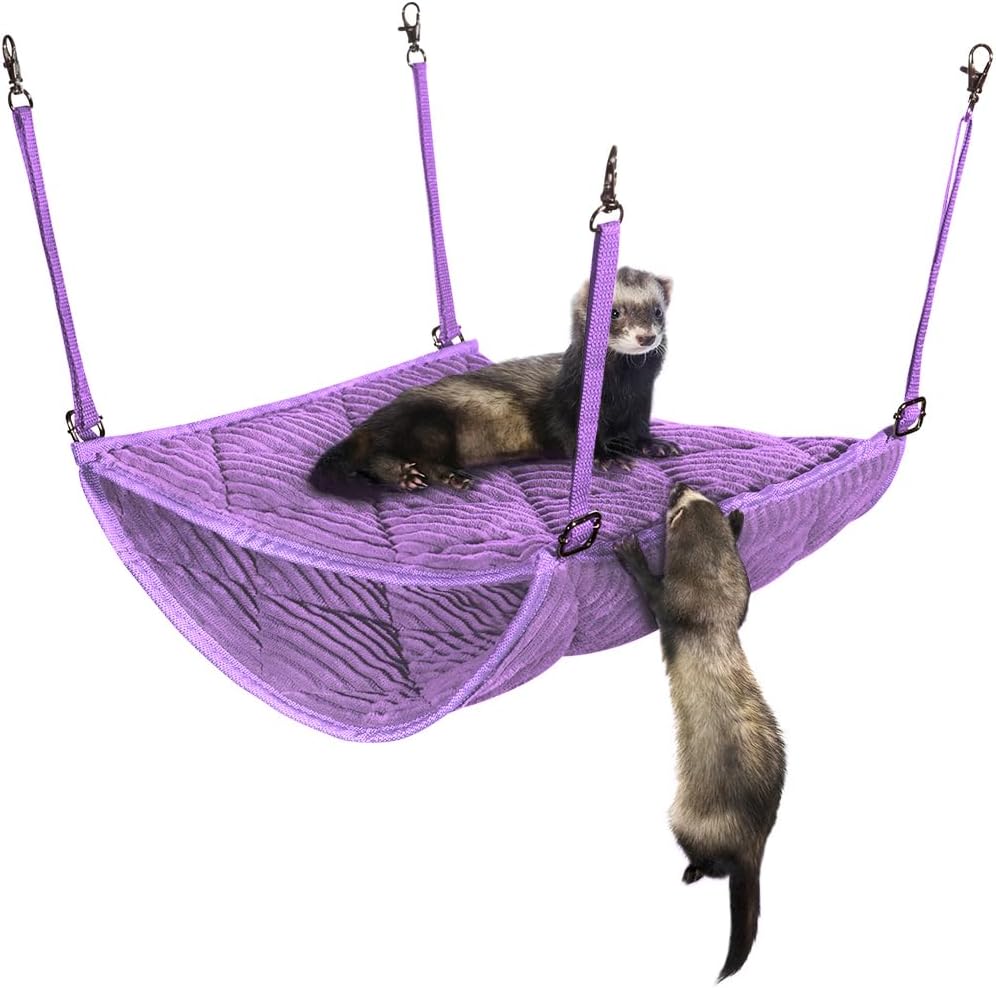 Ferret Hammock for Cage, Plush Double Bunk Bed Hanging Clips - Purple