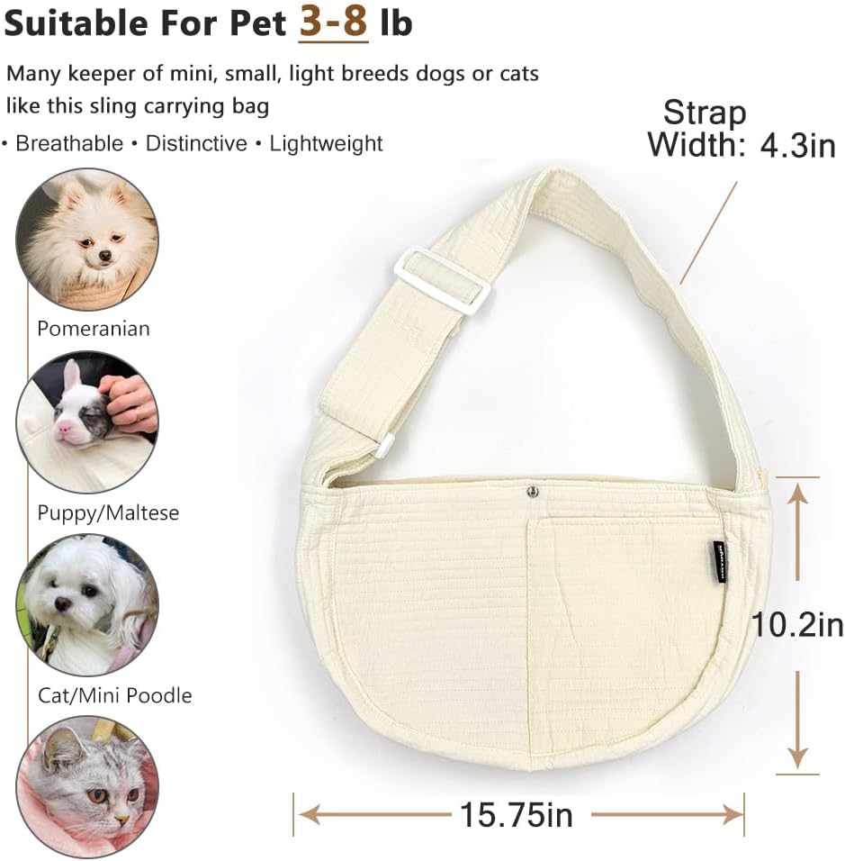 NATUYA Small Dog Cat Carrier Sling - white / Canvas-Adjustable Strap - image 2