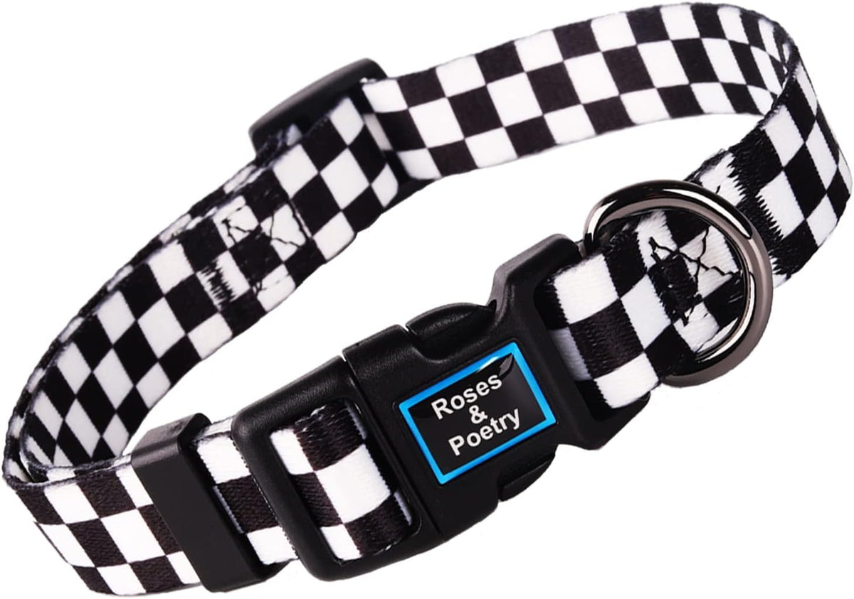 Roses&Poetry Reflective Dog Collar with Gradient Mistyrose - L / Checkered