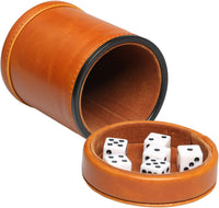 Leatherette Dice Cup with Lid Includes 6 Dices - Brown-1