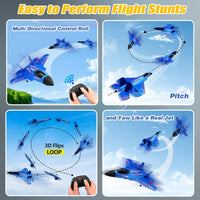SU-27 RC Airplane,2.4GHz 2 Channel Remote Control Plane with Gyro Night Lights and 2 Batteries - Blue 2 Batteries - image 4